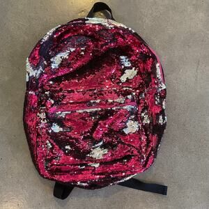 Pink silver flip sequence girls backpack full size new school bag pack